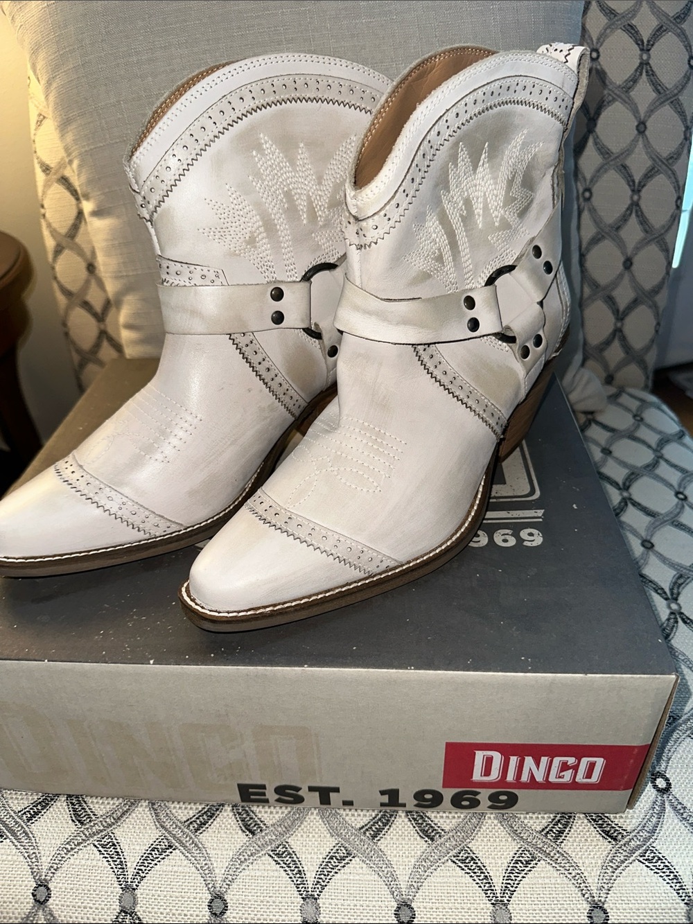dingo White Western Harness Ankle Booties